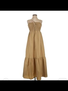Zara Tan Smocked Lace-Up Maxi Dress